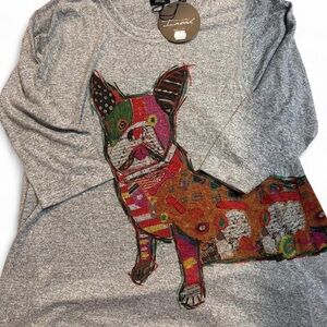 Gray Graphic Doggy Print Blouse